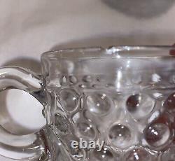 VTG Duncan Miller Clear Bubble Glass Hobnail Punch Bowl, Platter, Ladle, 10Cups