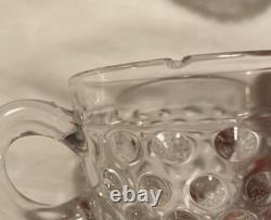VTG Duncan Miller Clear Bubble Glass Hobnail Punch Bowl, Platter, Ladle, 10Cups