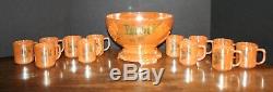 VTG FIRE KING EGG NOG PEACH LUSTER Punch Bowl Set 14 pieces NM