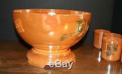 VTG FIRE KING EGG NOG PEACH LUSTER Punch Bowl Set 14 pieces NM