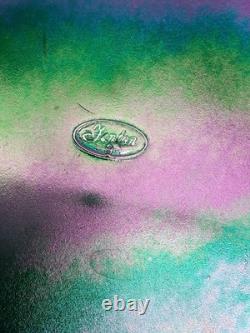 VTG Fenton Green Carnival Glass Ruffle Hobnail Punch Bowl Stand 12 Cups