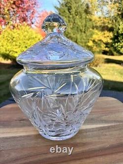 VTG German Hand Cut Pinwheel 24% Lead Crystal Lidded Punch Bowl Jar 7 Cups