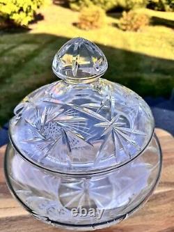 VTG German Hand Cut Pinwheel 24% Lead Crystal Lidded Punch Bowl Jar 7 Cups