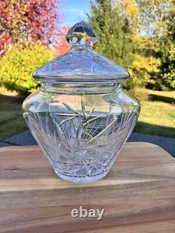 VTG German Hand Cut Pinwheel 24% Lead Crystal Lidded Punch Bowl Jar 7 Cups