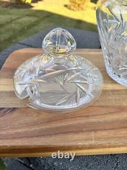 VTG German Hand Cut Pinwheel 24% Lead Crystal Lidded Punch Bowl Jar 7 Cups