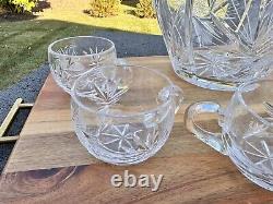 VTG German Hand Cut Pinwheel 24% Lead Crystal Lidded Punch Bowl Jar 7 Cups