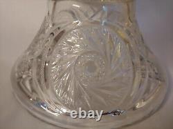 VTG Glass Punch Bowl Pedestal LE Smith American Brilliant Cut Aztec Pinwheel