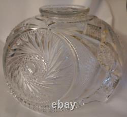 VTG Glass Punch Bowl Pedestal LE Smith American Brilliant Cut Aztec Pinwheel