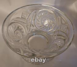 VTG Glass Punch Bowl Pedestal LE Smith American Brilliant Cut Aztec Pinwheel