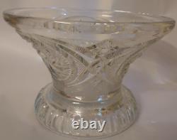 VTG Glass Punch Bowl Pedestal LE Smith American Brilliant Cut Aztec Pinwheel