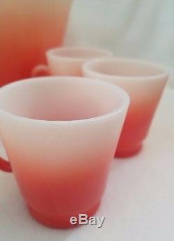 VTG Hazel Atlas Pink Flamingo Punch Bowl Set 11 Mugs Cups Coral White RARE