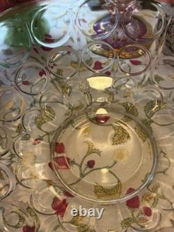 VTG Indiana Glass Kings Crown Ruby Red Scalloped Rim Punch Bowl With12 Cups VTG Indiana Glass Kings Crown Ruby Red Scalloped Rim Punch Bowl With12 Cups