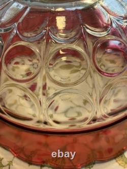 VTG Indiana Glass Kings Crown Ruby Red Scalloped Rim Punch Bowl With12 Cups