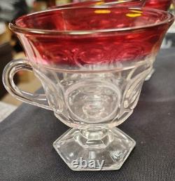 VTG Indiana Glass Kings Crown Ruby Red Scalloped Rim Punch Bowl With12 Cups/Ladle