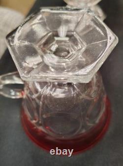 VTG Indiana Glass Kings Crown Ruby Red Scalloped Rim Punch Bowl With12 Cups/Ladle