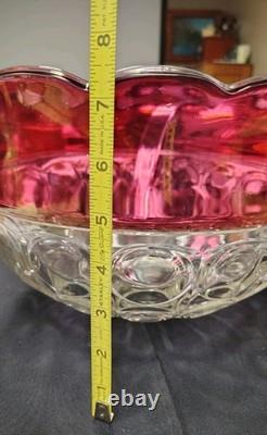 VTG Indiana Glass Kings Crown Ruby Red Scalloped Rim Punch Bowl With12 Cups/Ladle