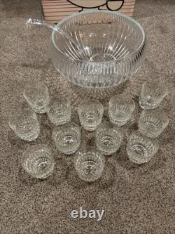 VTG L. E. LE Smith 76014-1 Crystal Glass Punch Bowl 14 Pc Set Original Box MCM