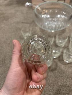 VTG L. E. LE Smith 76014-1 Crystal Glass Punch Bowl 14 Pc Set Original Box MCM