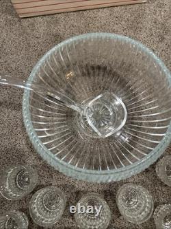 VTG L. E. LE Smith 76014-1 Crystal Glass Punch Bowl 14 Pc Set Original Box MCM