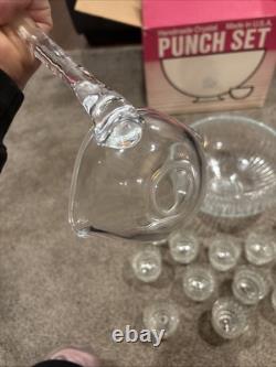 VTG L. E. LE Smith 76014-1 Crystal Glass Punch Bowl 14 Pc Set Original Box MCM