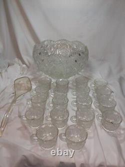 VTG L. E. LE Smith Handmade Crystal Glass Punch Bowl Set With 18 Cup Original Box