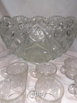 VTG L. E. LE Smith Handmade Crystal Glass Punch Bowl Set With 18 Cup Original Box