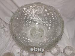 VTG L. E. LE Smith Handmade Crystal Glass Punch Bowl Set With 18 Cup Original Box
