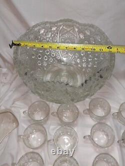 VTG L. E. LE Smith Handmade Crystal Glass Punch Bowl Set With 18 Cup Original Box