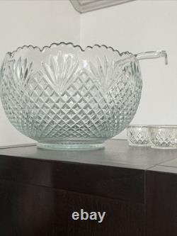 VTG L. E Smith Glass Pineapple Pattern Punch Bowl Set 18 Cups &Laddle