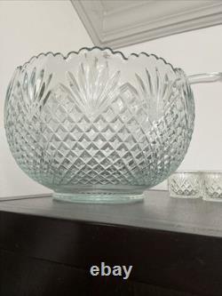 VTG L. E Smith Glass Pineapple Pattern Punch Bowl Set 18 Cups &Laddle