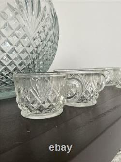 VTG L. E Smith Glass Pineapple Pattern Punch Bowl Set 18 Cups &Laddle