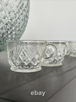 VTG L. E Smith Glass Pineapple Pattern Punch Bowl Set 18 Cups &Laddle
