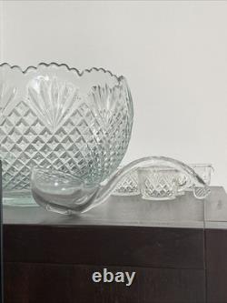 VTG L. E Smith Glass Pineapple Pattern Punch Bowl Set 18 Cups &Laddle