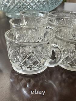 VTG L. E Smith Glass Pineapple Pattern Punch Bowl Set 18 Cups &Laddle