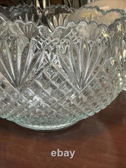 VTG L. E Smith Glass Pineapple Pattern Punch Bowl Set 18 Cups &Laddle