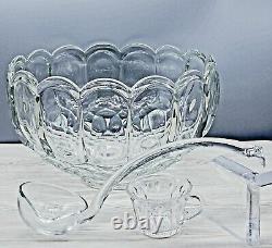 VTG LE Smith DOMINION Clear Glass CUPPED PUNCH BOWL Complete Set LADLE 18 Cups