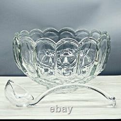 VTG LE Smith DOMINION Clear Glass CUPPED PUNCH BOWL Complete Set LADLE 18 Cups