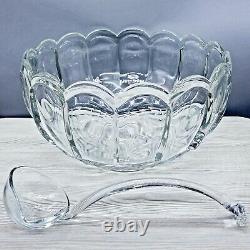 VTG LE Smith DOMINION Clear Glass CUPPED PUNCH BOWL Complete Set LADLE 18 Cups