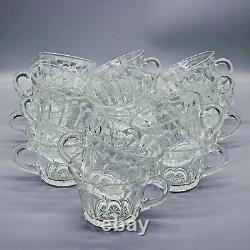 VTG LE Smith DOMINION Clear Glass CUPPED PUNCH BOWL Complete Set LADLE 18 Cups