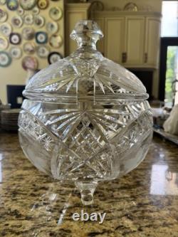 VTG Lead Crystal Punch Bowl With Lid Handcut