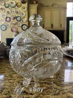 VTG Lead Crystal Punch Bowl With Lid Handcut