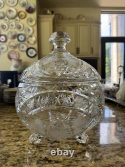 VTG Lead Crystal Punch Bowl With Lid Handcut