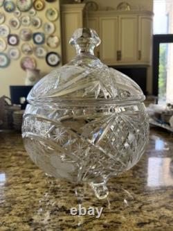 VTG Lead Crystal Punch Bowl With Lid Handcut