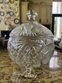 VTG Lead Crystal Punch Bowl With Lid Handcut