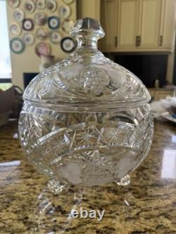 VTG Lead Crystal Punch Bowl With Lid Handcut