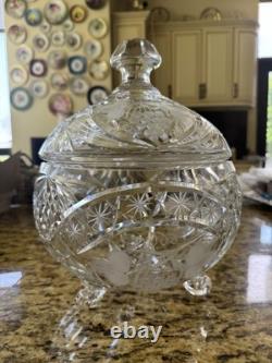 VTG Lead Crystal Punch Bowl With Lid Handcut