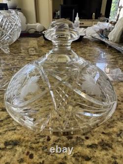 VTG Lead Crystal Punch Bowl With Lid Handcut