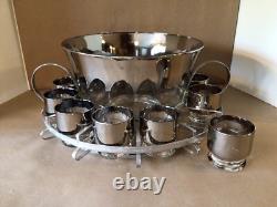 VTG MCM DOROTHY THORPE SILVER FADE PUNCH BOWL SET with 12 (6ozs) CUPS CADDY VGC