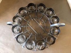 VTG MCM DOROTHY THORPE SILVER FADE PUNCH BOWL SET with 12 (6ozs) CUPS CADDY VGC