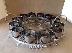 VTG MCM DOROTHY THORPE SILVER FADE PUNCH BOWL SET with 12 (6ozs) CUPS CADDY VGC
